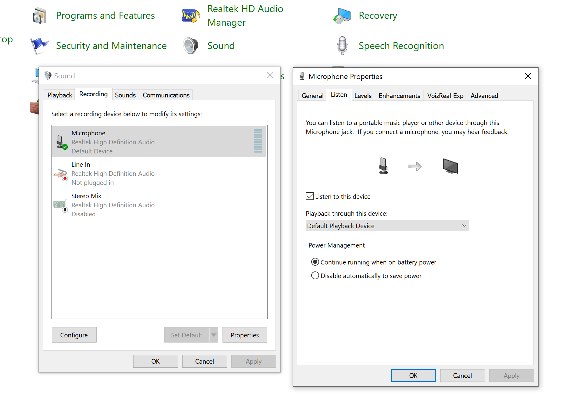 Windows 10 sound setings iPhone to Lightning Adapter to Aux to PC Mic Jack.png